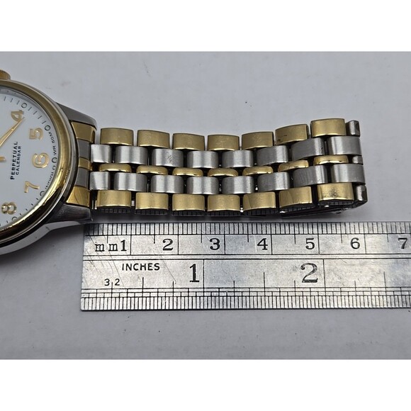 Mens Timex Perpetual Calendar Indiglo Two Tone Dress Quartz Date 50M New Battery - Picture 9 of 12